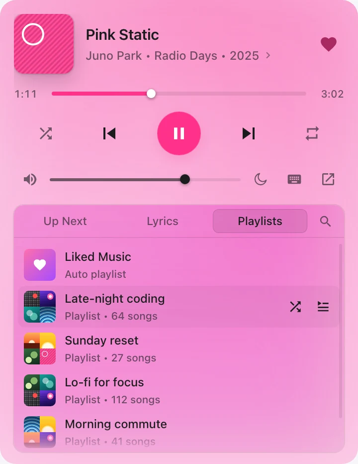 Your YouTube Music playlists, with Shuffle and Play next on a row
